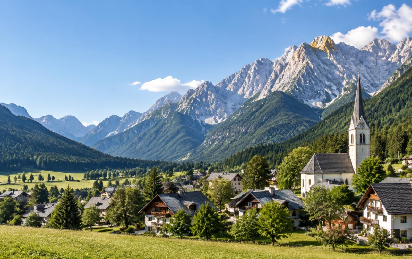 Pogled na Kranjsko Goro in Julijske Alpe